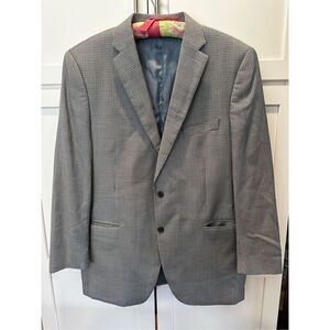 Peter Millar Blue Brown Houndstooth 100% Wool Sport Blazer Coat Men’s Sz 44T